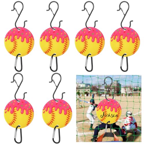 CroBlissful 6 Pcs Bag Hook for Fence Baseball Football Basketball Tennis Team Gifts Bag Clip Sports Backpack Buckle with Acrylic Board for Bat Water Bottle Player Lover Gifts - color: Ice Cream Softball