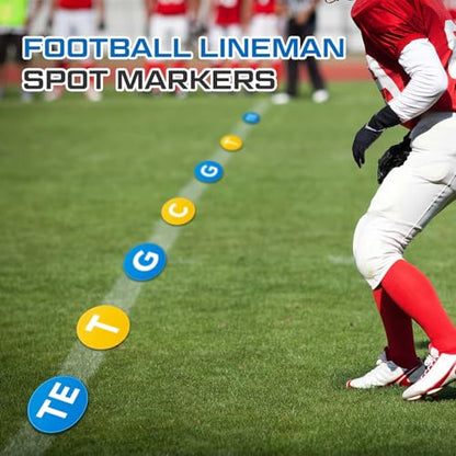 Fuyoooo 7 Pcs Football Lineman Split Marker Players Floor Spot Markers Playing Field Marking Equipment Alignment Offensive Defensive Positions Dots for Drills and Training Teaching Classroom, 6 Inch