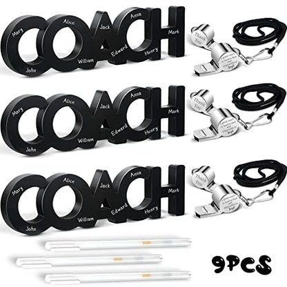 Amyhill 9 Pcs 2026 Graduation Gifts for Coach Football Soccer Coaches Gifts Thank You Coach Wood Sign Whistle Stainless Steel Whistle with Rope White Marker Pen for Men Women Sports Graduation Gift