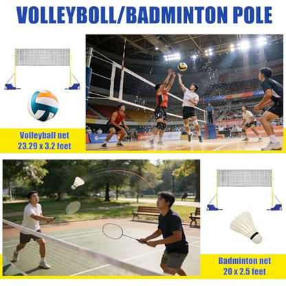 Adjustable Volleyball Poles with Net - Heavy Duty Indoor & Outdoor, 4 Heights (5ft-6.8ft) for Backyard Fun, Perfect for Adults & Kids, Durable Banton Net Set