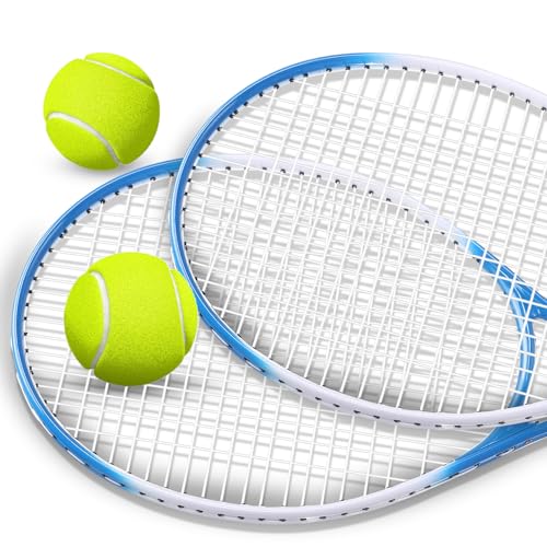 4 Pack Tennis Rackets for Adults Recreational 4 Players Pre Strung 27 Inch Tennis Racquets Lightweight Rackets Bulk with Balls Overgrips for Training - color: Blue
