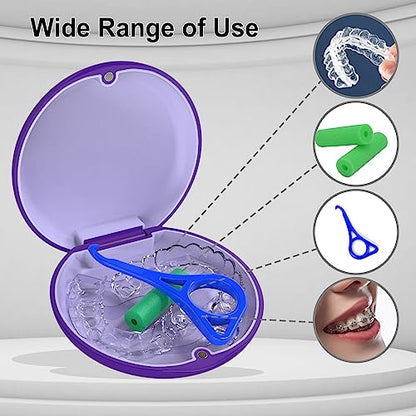 Retainer Case with Silicone Inner & Magnetic Closure – Hard Shell Portable Box for Aligners, Retainers, Braces, Night Guard - Purple - color: Purple
