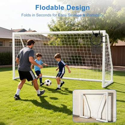 MOPHOTO Soccer Goal for Backyard, 6x4ft/8X6ft/10X6.5ft/12X6ft PVC Soccer Goal with Training Cones & Target Net, Lightweight Soccer Practice Net for Teens - size: 12x6ft, style: Foldable