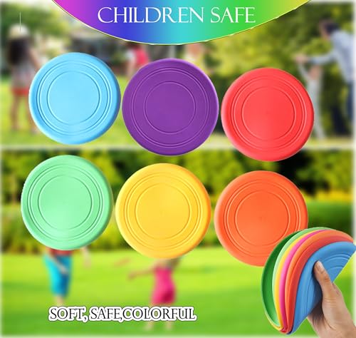 Kids Flying Disc Toy Outdoor Playing Lawn Game Disk Flyer for Kindergarten Teaching Soft Silicone Colorful 6 Pack Bulk Set