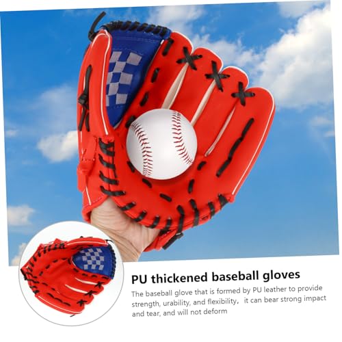 Yardwe PU Leather Baseball Glove Infielder Pitcher Training Protective Mitt Red Flexible Thickened Cushioning for Youth and Adult Players