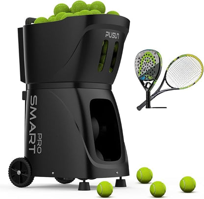 Smart Tennis Ball Machine PT-SMART PRO - 100+ Ball Capacity, Full APP Control, Internal Spin Serve, Ideal for Training & Matches - color: Black