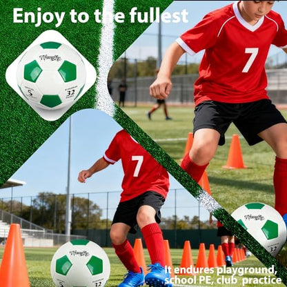 Soccer Ball Size 3 with Pump Needle, Size 3 Trainning Classic White Black Thicker PU Tight Weaved Suitable for Youth Boy League Game Trainning - color: White+Green