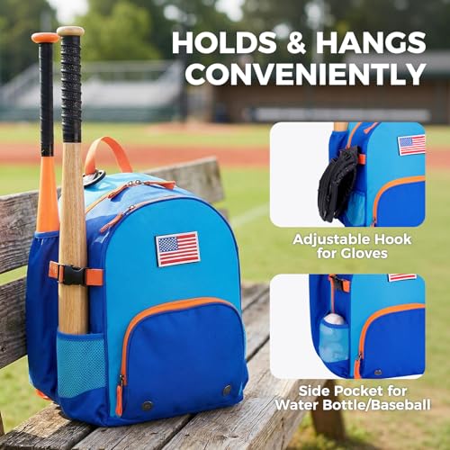 Choco Mocha TBall Bag for Toddler, Kids Baseball & Softball Backpack with Bat Holder - color: Dark Blue