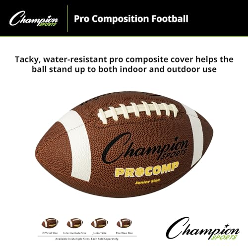 Champion Sports Pro & Composite Series Footballs – Water-Resistant Composite, Indoor/Outdoor, Official–Pee Wee Sizes - size: Junior, style: Pro Composite