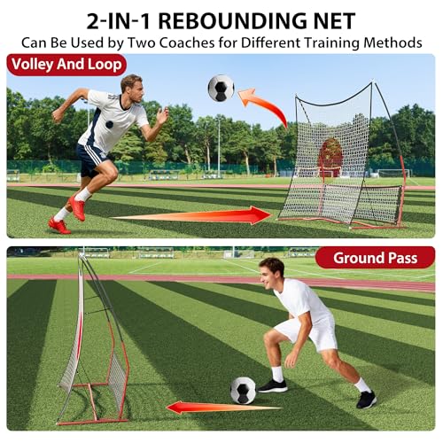 2-in-1 Soccer Rebounder Net 6'x4.7' & 6'x16, Soccer Bounce Back Net Quick Setup for Outdoor Soccer Practice Team & Solo Volley Passing Training
