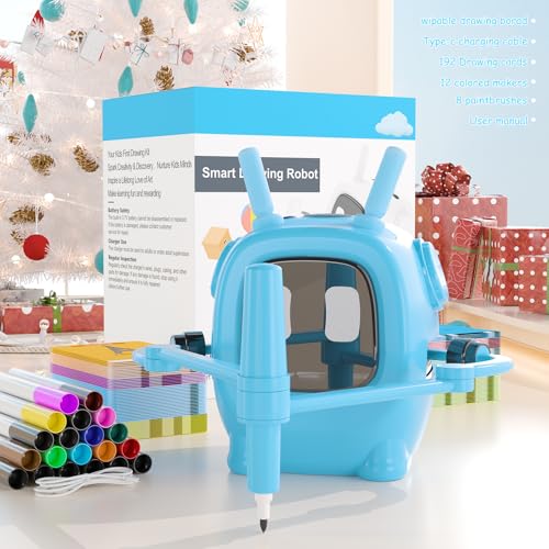 Art Enlightenment Drawing Robot: Educational Interactive Learning Toy for Kids - Auto Painting Machine with 192 Cards & Pens - Montessori Gifts for 3-8 Year Old - color: Blue