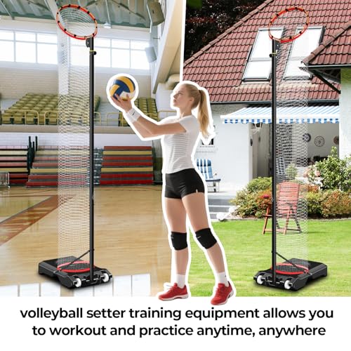 Volleyball Setter Trainer Net Setting Training Equipment，with Mobile Pulleys, Adjustable Height/Angle,Can Be Filled with Water，Indoor and Outdoor Volleyball Serve, Dunk and Set Practice Net