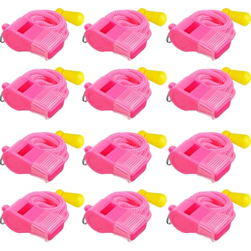 12 Packs Sports Whistles with Lanyard, for Coaches, Referees and Officials - color: Pink