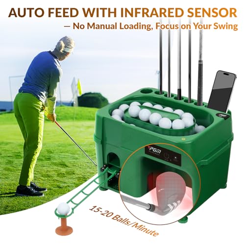 PGM Infrared Automatic Golf Ball Dispenser, Automatic Golf Tee Machine with Rechargeable Battery, Phone Holder & Large Capacity for Driving Range, Indoor & Outdoor Practice