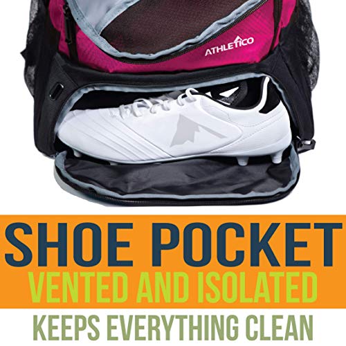Athletico Youth Soccer Bag - Soccer Backpack & Bags for Basketball, Volleyball & Football | Includes Separate Cleat and Ball Compartment - color: Pink