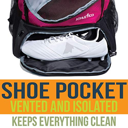 Athletico Youth Soccer Bag - Soccer Backpack & Bags for Basketball, Volleyball & Football | Includes Separate Cleat and Ball Compartment - color: Pink