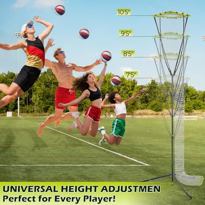 Volleyball Training Equipment, Volleyball Setter Training Net with Adjustable Height (7.5-10.5 FT) & Angle, Serve Trainer Equipment with Carry Bag for Serving, Spiking & Setting Drills
