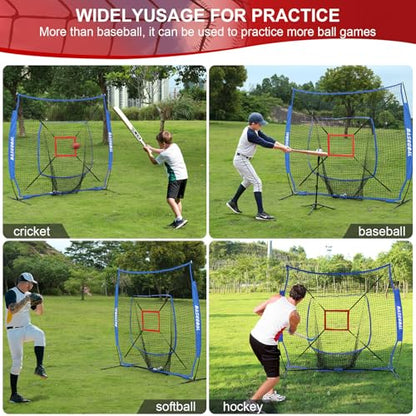 BaseGoal 7'×7' Baseball Softball Practice Net,Baseball Backstop,with Batting Tee,for Hitting Pitching Batting Catching with Bow Frame,Bonus Strike Zone - style: Blue-A