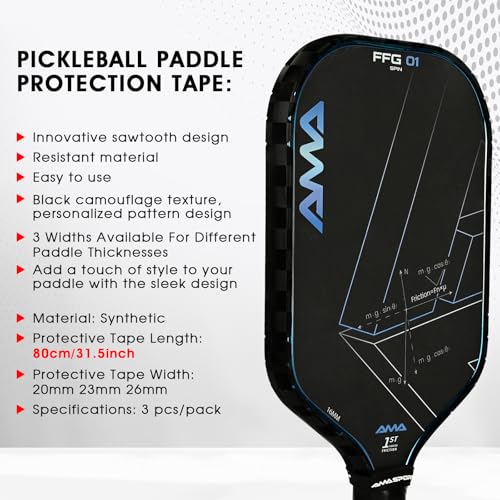 PICKLETECH Pickleball Paddle Protection Tape - Paddle Head Edge Guard - Racket Edge Protection Tape -Fit Perfectly Curved Edge -No Wrinkling - color: Black Grid, size: Width 20mm