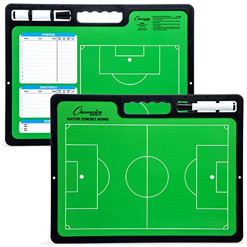 Champion Sports Large & XL Dry Erase Board For Coaching - Whiteboards for Strategizing, Techniques, Plays - 2-Sided Boards with Front Side Full Field - Backside Half Field and Lineup - color: Soccer, style: XL Coaches Board