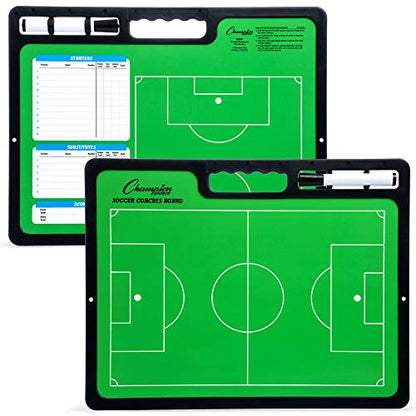 Champion Sports Large & XL Dry Erase Board For Coaching - Whiteboards for Strategizing, Techniques, Plays - 2-Sided Boards with Front Side Full Field - Backside Half Field and Lineup - color: Soccer, style: XL Coaches Board