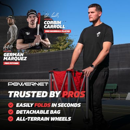 PowerNet Wheeled Caddy Cart for Baseball, Softball and Tennis Balls, Portable Multi Sport Baseball & Tennis Ball Hopper for Use During Training and Drills