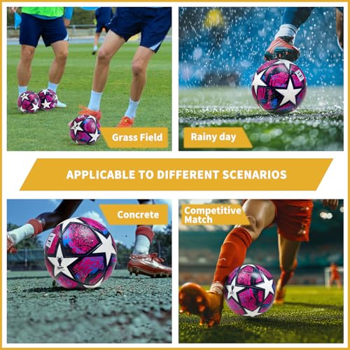 Professional Soccer Ball Size 5, Thermal Bonded Waterproof PU Match-Quality Training Ball with Pump - color: Red, size: size 5