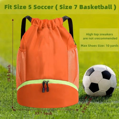 Soccer Bags, Waterproof Drawstring Gym Backpack for Baskestball Rugby Volleyball Yoga, Large Capacity Sports Bag - color: Soccer Bag orange