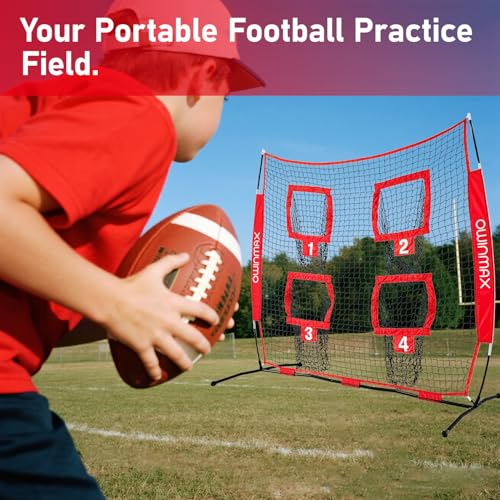 6x6 ft Football Trainer Throwing Net, Training Target Practice with 4 Targets, Includes Carry Bag and Ground Stake, Black and Red, Great for Kids and Youth - color: Red
