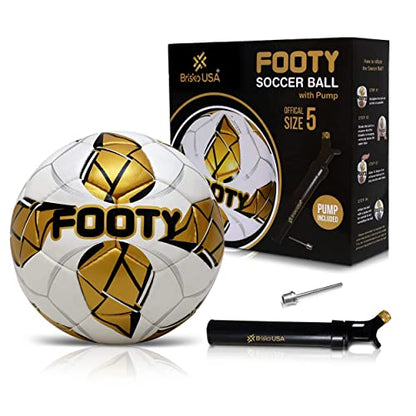 Footy - Size 5 Leather Soccer Ball with Pump - Professional Youth Training Ball - color: Golden
