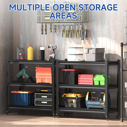Standing Storage Racks,3 Tier Garage Shelving Heavy Duty Adjustable Garage Shelves,Large Modular Shelving Unit Storage Organizer for Kitchen/Bathroom/Pantry/Office-Assembly Required(Black) - size: 34.2''H-Black