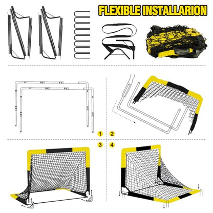 Kid Soccer Goal and Soccer Ball Targets Set - 6x4 / 4X3 ft Backyard & Indoor Soccer Goal, Portable Pop Up Soccer Net with Soccer Targets, Cones, Soccer Training Equipment for Ages 3-16 Year Gift - color: 1. Black Yellow