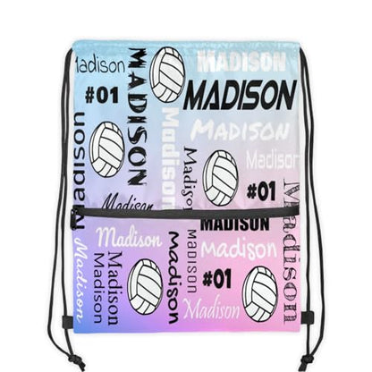 Custom Volleyball Style Drawstring Bag, Personalized Sports Ball Backpack Drawstring Sack Cinch Bags for Team Gift Party Favors, Cut Glitter Pattern - color: Blue