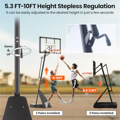 BACKYARD BLITZ Basketball Hoop,5.3-7.3FT &8-10FT Adjustable Basketball Hoop Outdoor,44in&48in Backboard Portable Basketball Goal