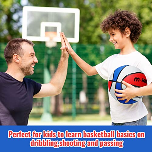 Wettarn 6 Pcs Size 5 Basketballs Bulk Christian Charity Donation Supplies 27.5 Inch Basketball with Pump Xmas Gifts for Games Training - color: Blue, White, Red, style: Stylish