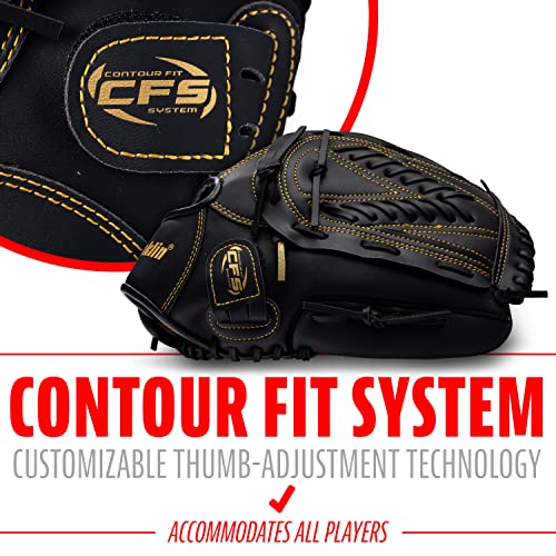 Franklin Sports Field Master Baseball + Softball Glove - Field Master Adult + Youth Baseball + Softball Mitt - Men's + Women's Gloves - Right Hand Throw - color: Black/Gold, style: 13" - Basket "V" Web