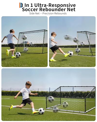 7x5 FT 3-in-1 Soccer Rebounder Net for Backyard with Soccer Goal, Heavy Duty Steel Large Soccer Goal Training Equipment, High & Low Rebounder Net for Passing & Shoot Practice, for Kids&Adults,White