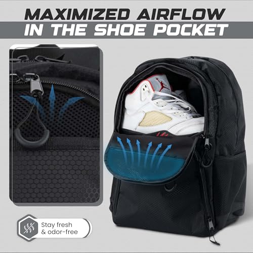 Soccer & Basketball Sports Bag with Ball Pump - Basketball Backpack with Separate Ball & Shoes Holder Compartment, Soccer Basketball Football & Volleyball Bag with Large Capacity - color: Carbon Black, style: With Ball Pump