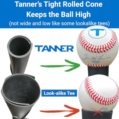 Tanner TEE The Original Youth Size Batting Tee (UP to Age 8)| Premium Adjustable Baseball/Softball Hitting Tee 20"-32", Flexible Hand-Rolled Flextop and Short Tee Stem for Ages 8 & Below (TT002)