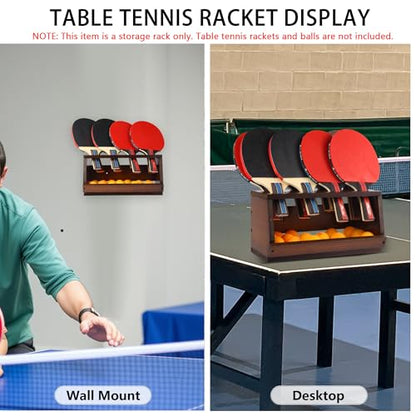 Ping Pong Paddle Holder Wall Mount & Desktop 2-in-1,Table Tennis Racket Display Organizer Holds 8 Rackets, Ping Pong Paddle Storage Rack in Game Room, Man Cave, Office, Home