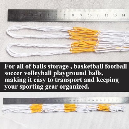 Extra Large Ball Storage Mesh Bag Net for Kids Sports Basketball Football Holding Soccer Volleyball Playground Balls Carrying, Heavy Duty Nylon, 31" Inches Long, Yellow and White