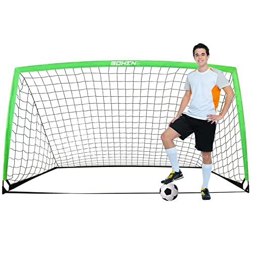 BOHEN 9x5 FT Kids Soccer Goals with Carry Bag, Portable Folding Soccer Net for Backyard Training, Indoor/Outdoor Use for Youth and Adult - color: Green, size: 9x5FT, 1 Pack