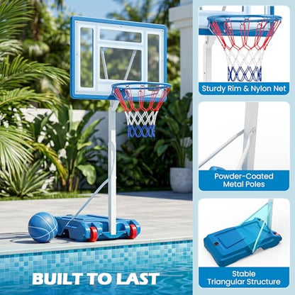 Goplus Pool Basketball Hoop, Poolside 3.3/3.6/3.9FT Adjustable Height Basketball Goal with 32" Shatterproof Backboard, Fillable Base, Wheels, Portable Pool Hoop for Outdoor