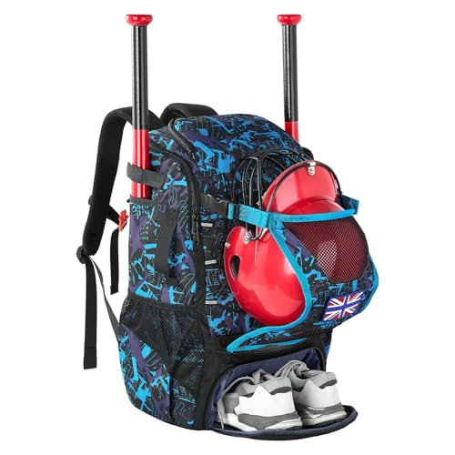 45L Youth Baseball Bat Bag, Softball Bag, Baseball Equipment Backpack Bag with Shoe Compartment - color: Blue