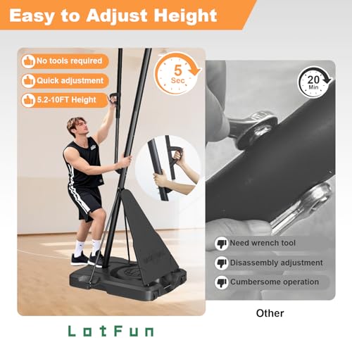 Portable Basketball Hoop, Outdoor 5-10FT Manual Crank/Hand Pull Adjustable Basketball Goal with 44 Inch PC Backboard & Wheels, Basket Ball Portable Hoops Backyard, Driveway (Hand Pull Handle)
