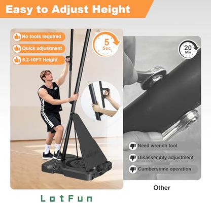 Portable Basketball Hoop, Outdoor 5-10FT Manual Crank/Hand Pull Adjustable Basketball Goal with 44 Inch PC Backboard & Wheels, Basket Ball Portable Hoops Backyard, Driveway (Hand Pull Handle)