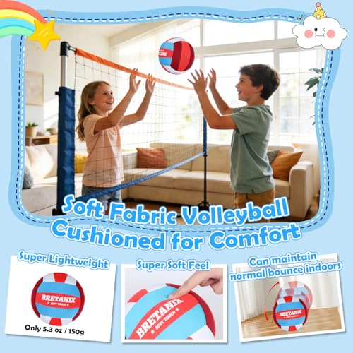 Soft Indoor Volleyball – Quiet Lightweight Fabric Volleyball for Kids, Youth & Beginners, Safe Training Ball, Pump Included - color: Red/Blue