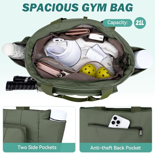 Chase Chic Pickleball Tote Bag for Women,Lightweight Puffer Quilted Pickle Ball Paddle Holder for Gym Sports - color: Green