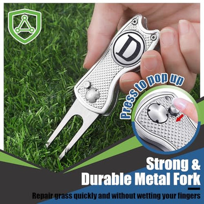 Golf Divot Repair Tool with Letter Custom Monogrammed Initial Ball Marker Divot Tool New Year Golf Gifts Foldable Metal with Magnetic Putt Alignment for Men Father Golfer - color: Silver, style: Letter D