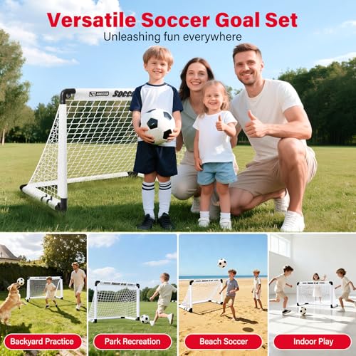 KETIEE Kids Soccer Goals for Backyard: 35" x 23" Mini Foldable Football Goals Set, Portable Kids Soccer Goal with Carry Bag & Soccer Ball for Garden Outdoor Indoor, Soccer Toy for Boys Girls Ages 3+